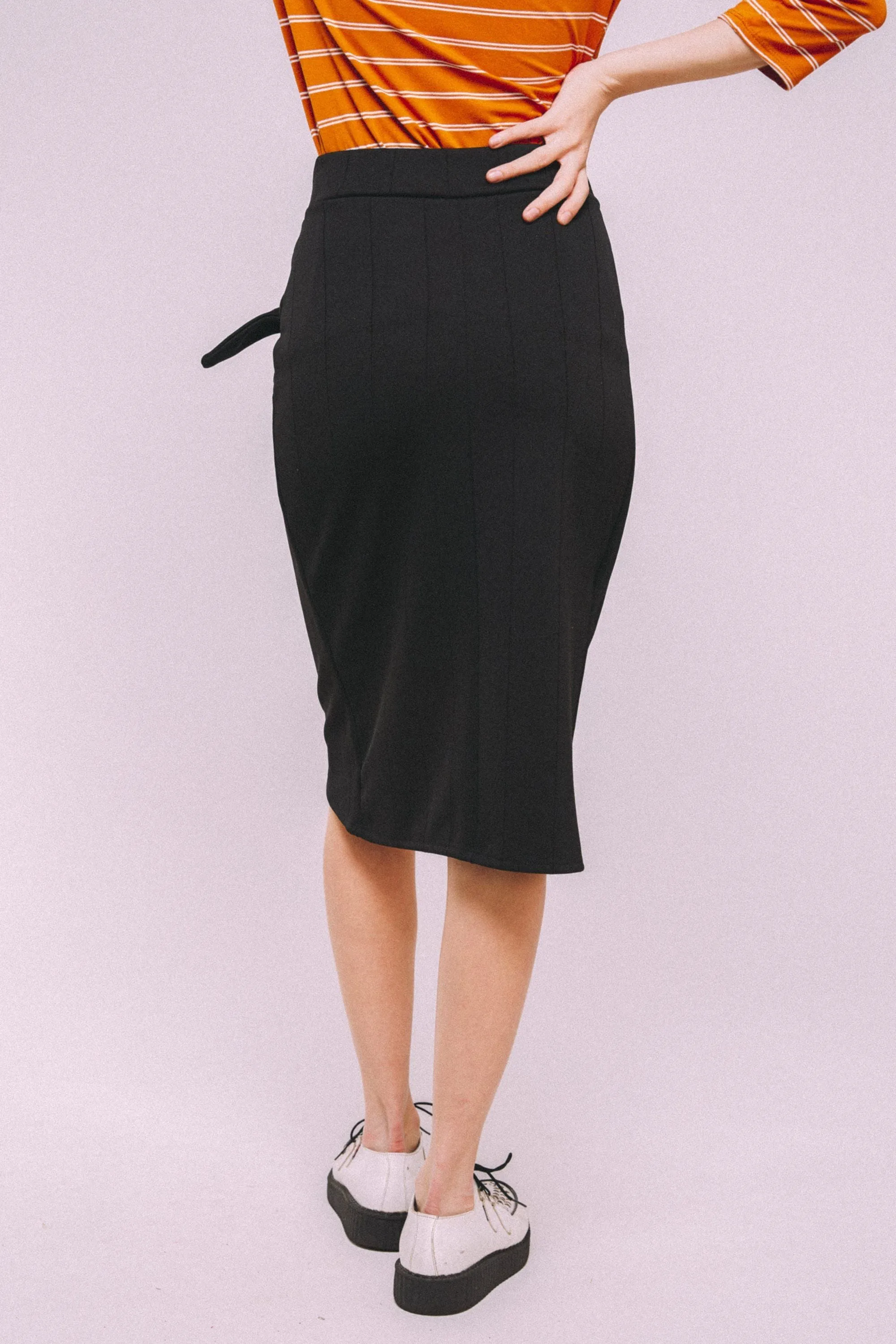 Tie tulip pencil skirt-BLACK