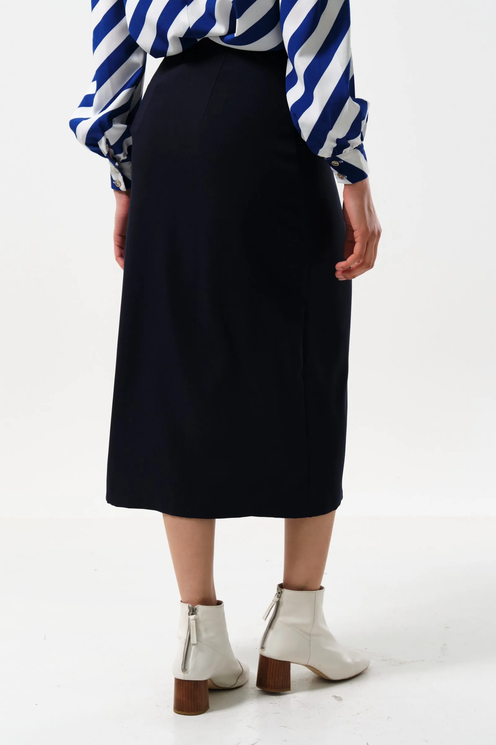 Timo Satin Back Crepe Sustainable Midi Skirt - Navy