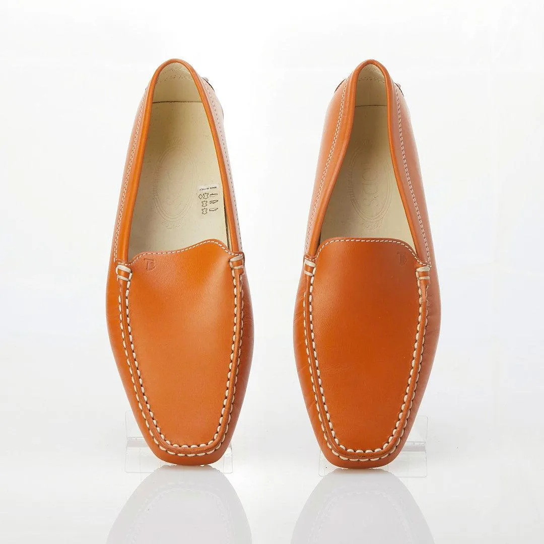 Tod's Leather Orange Flat Moccasin Style Driving Shoe UK Size 7.