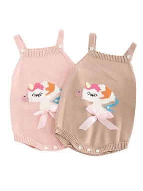 Unicorn Bow Cotton Onesie Suspender Knitwear Baby Boy Girl Crochet Romper