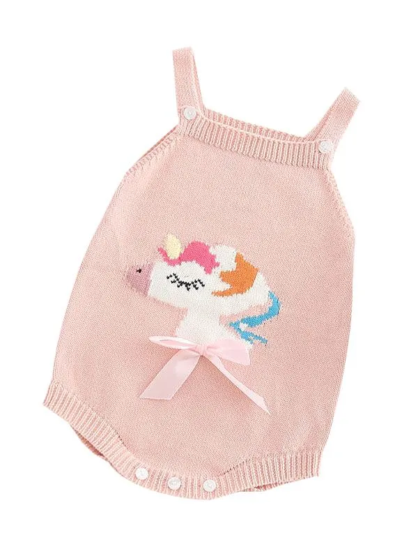 Unicorn Bow Cotton Onesie Suspender Knitwear Baby Boy Girl Crochet Romper