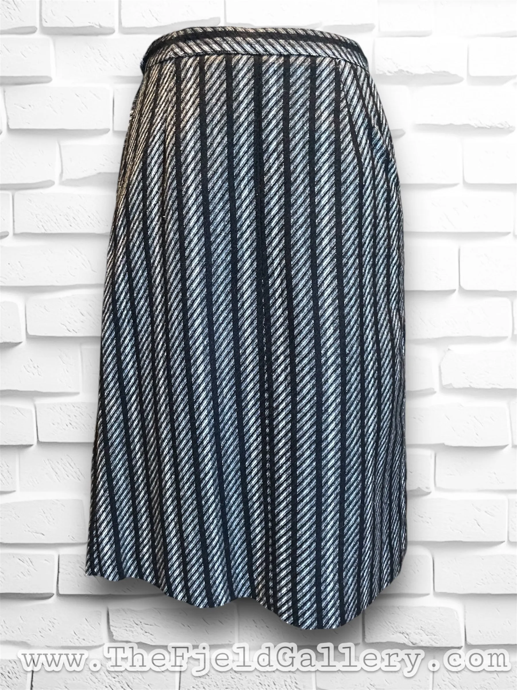 Vintage Grey & Black Geometric Stripe A Line Midi Skirt