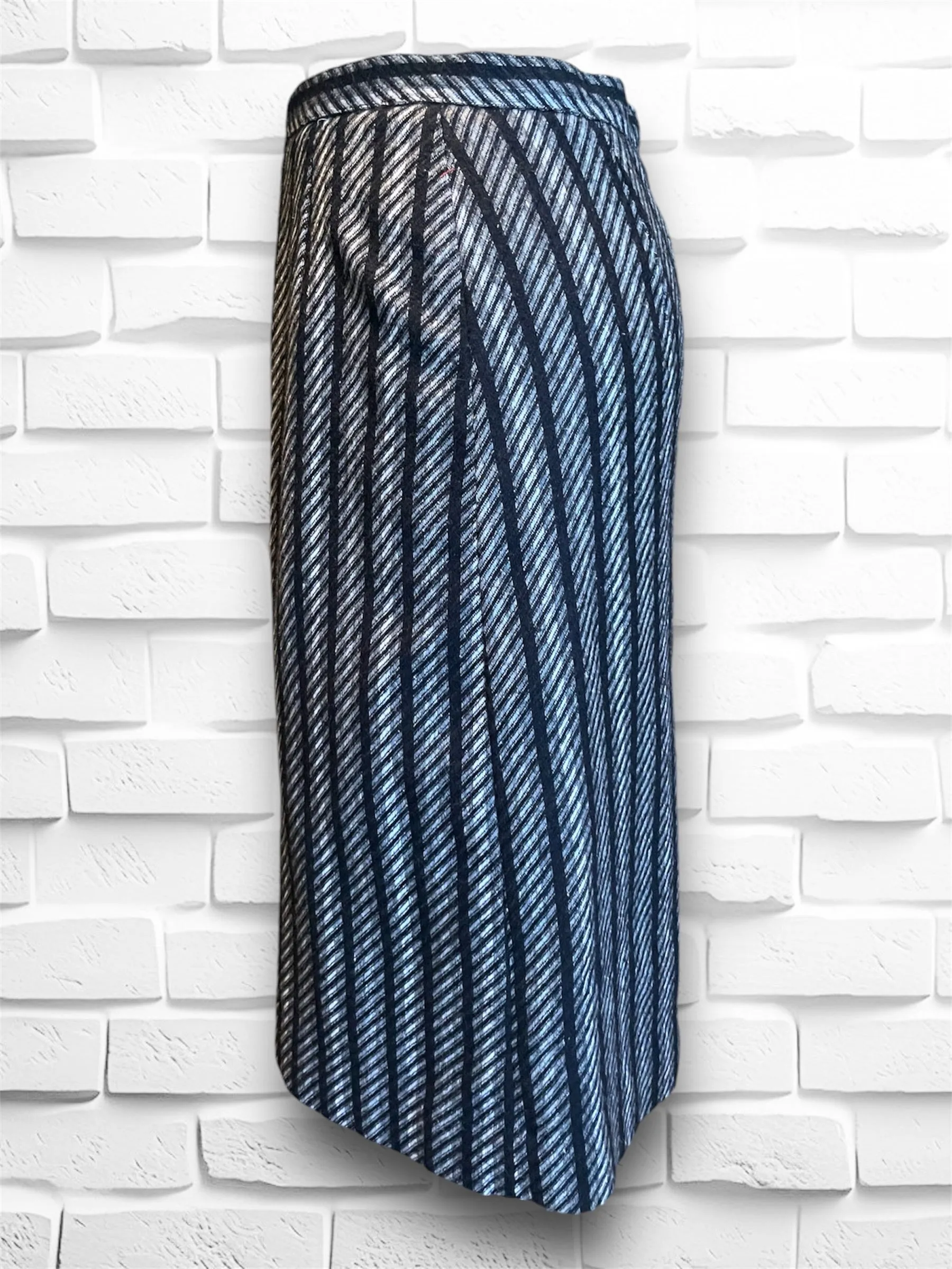 Vintage Grey & Black Geometric Stripe A Line Midi Skirt