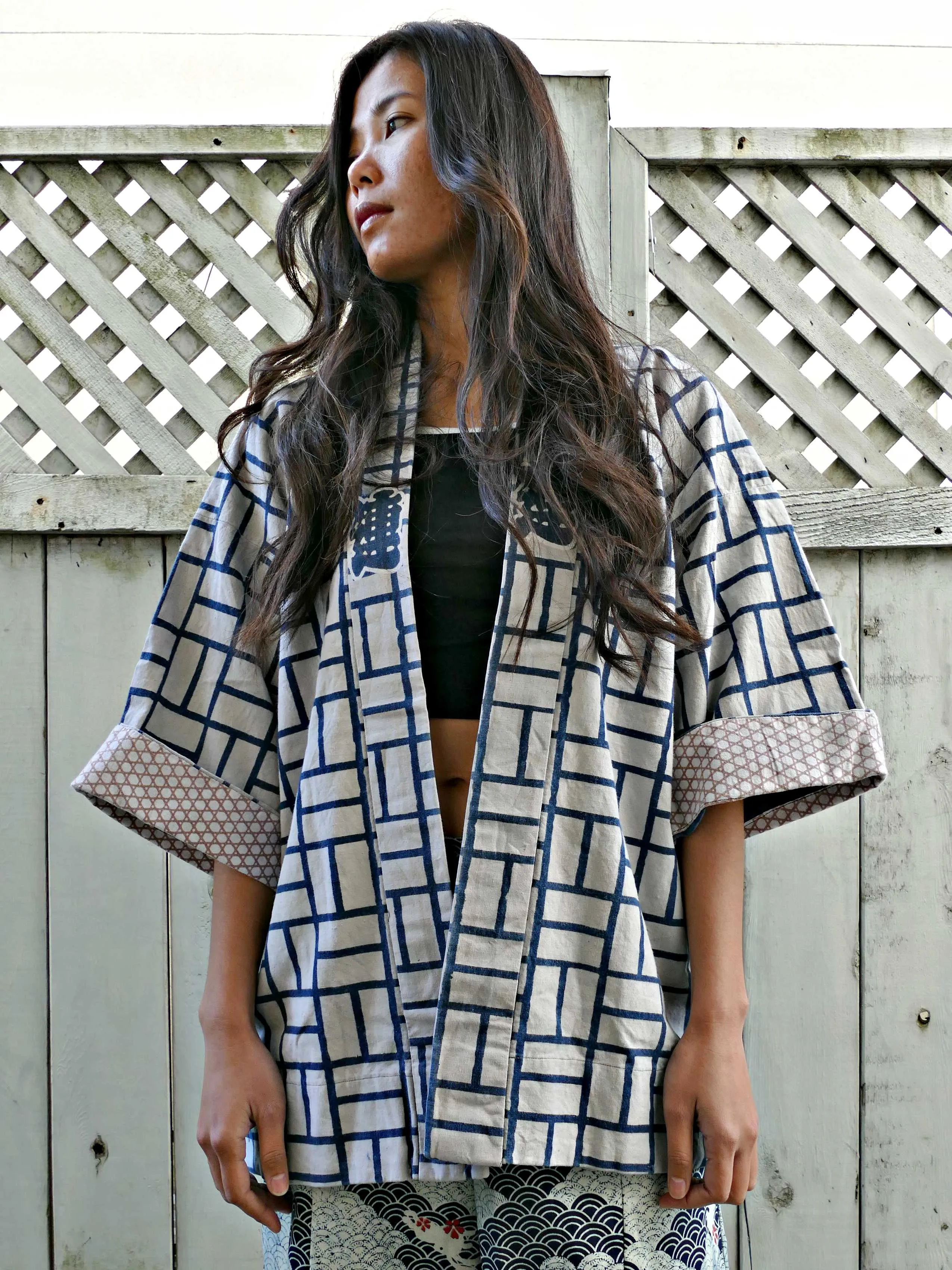 vintage indigo dye hanten kimono jacket【纏】