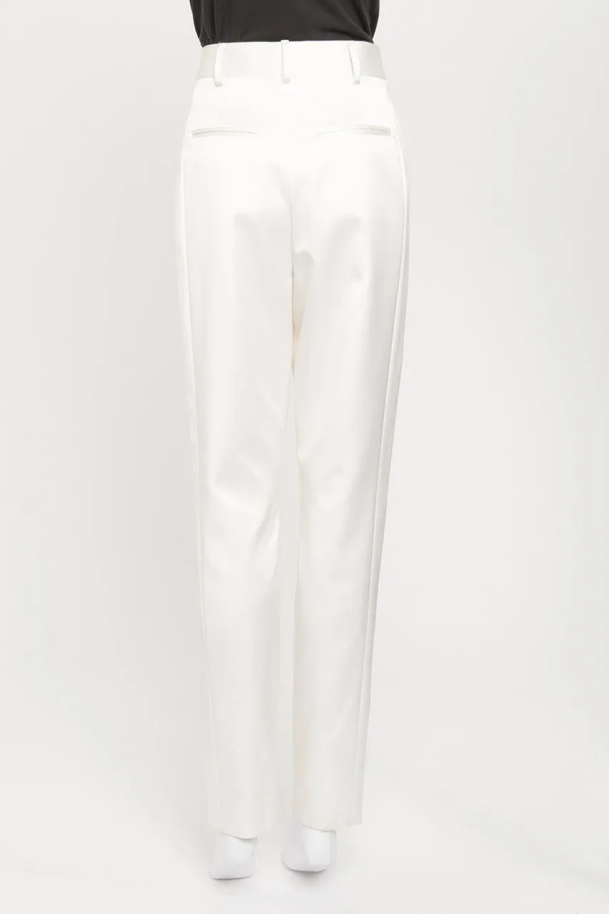 White Silk Blend Straight Leg Preowned Trousers