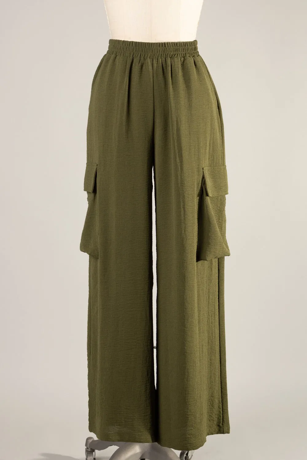 Wide Leg Cargo Pants (Olive)