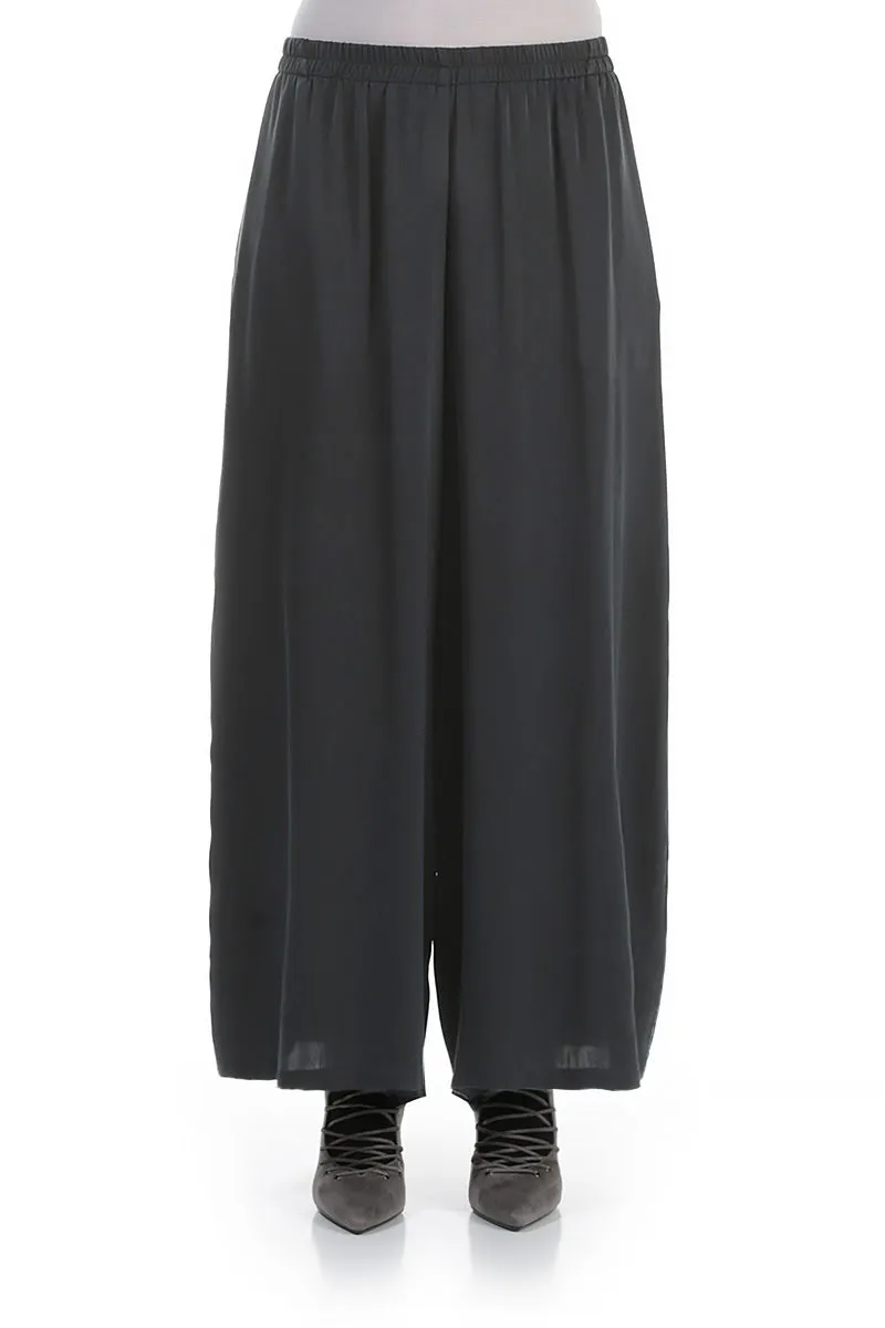 Wide Leg Midnight Blue Silk Trousers