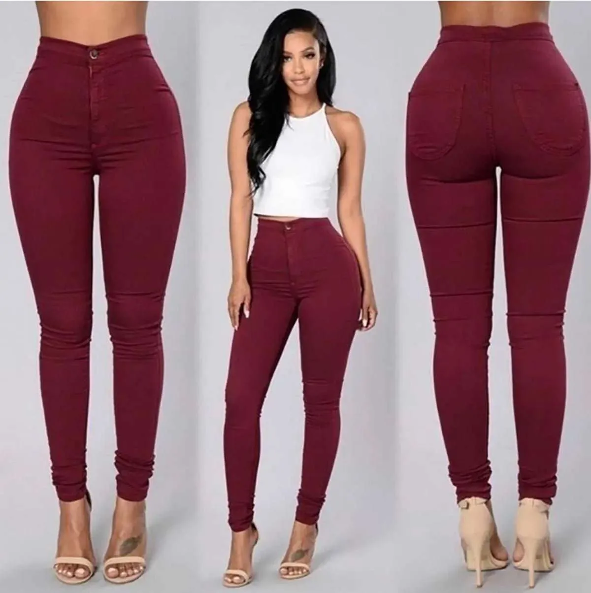 Women Pants Thin High Waist Solid Color Slim Fit Lady Pencil Trousers for Street Wear