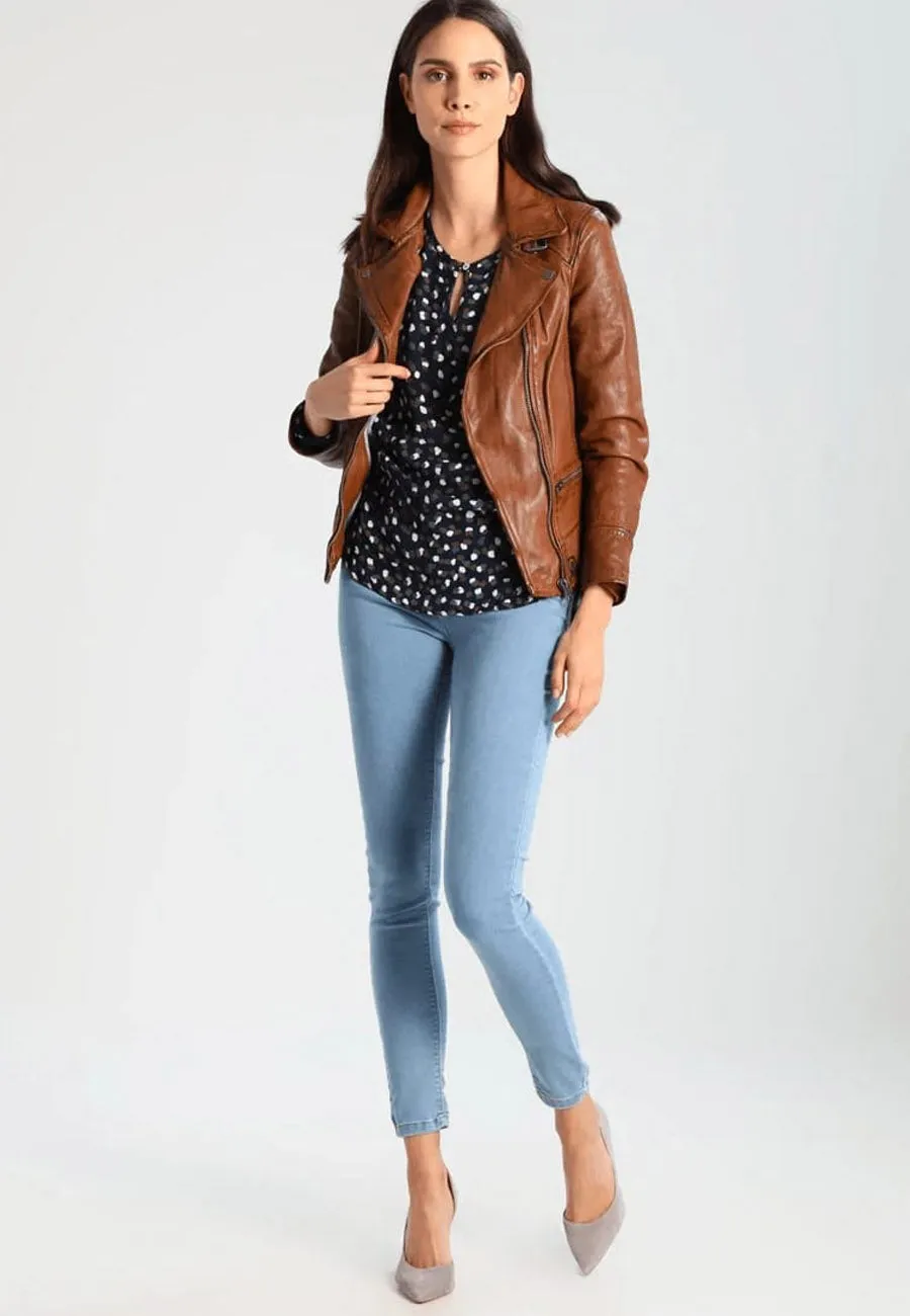 Women’s Brown Leather Biker Jacket