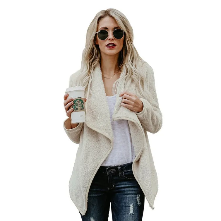 Women's Plush Large Lapel Cardigan