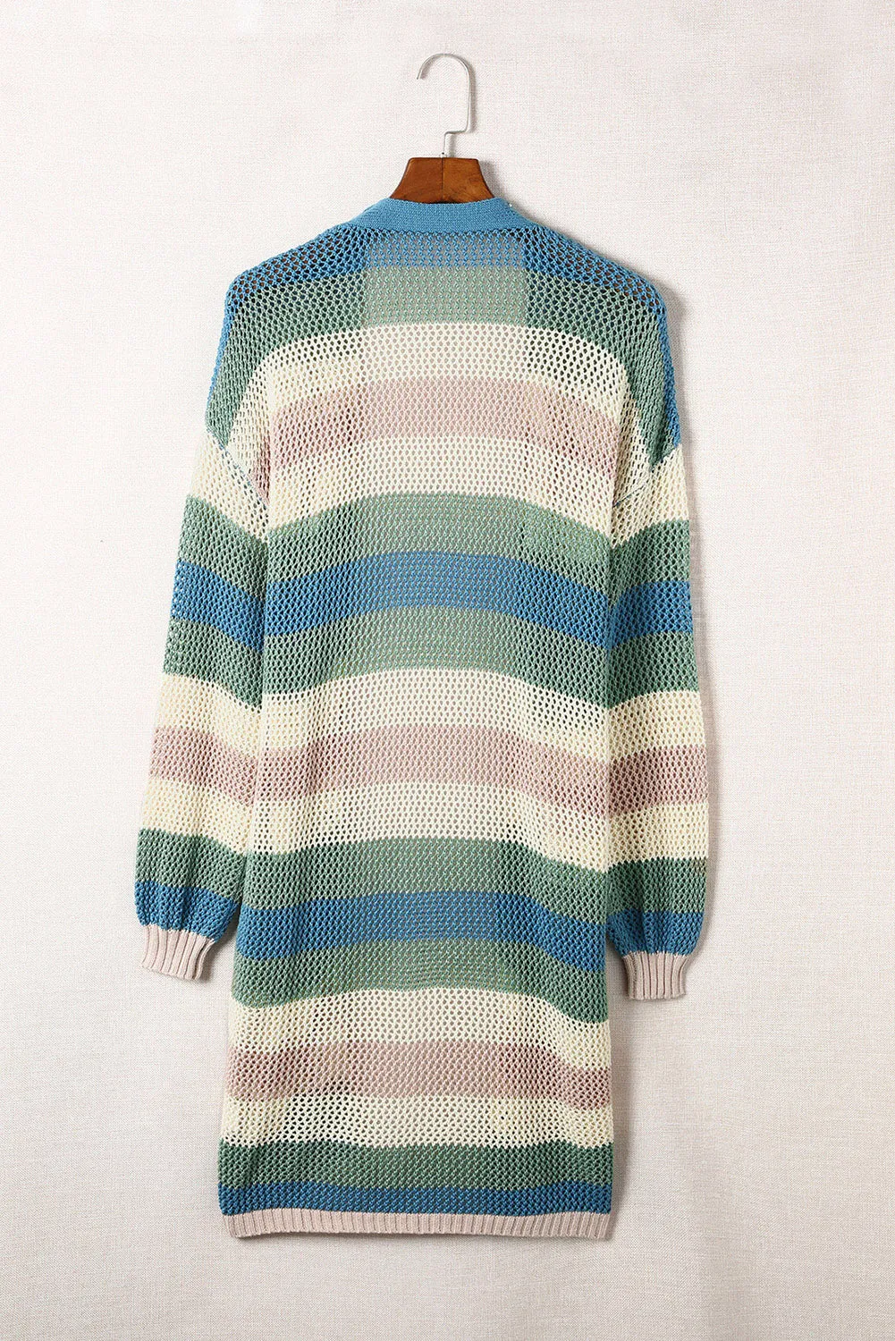 Women's Striped Color Block Hollowed Knit Cardigan