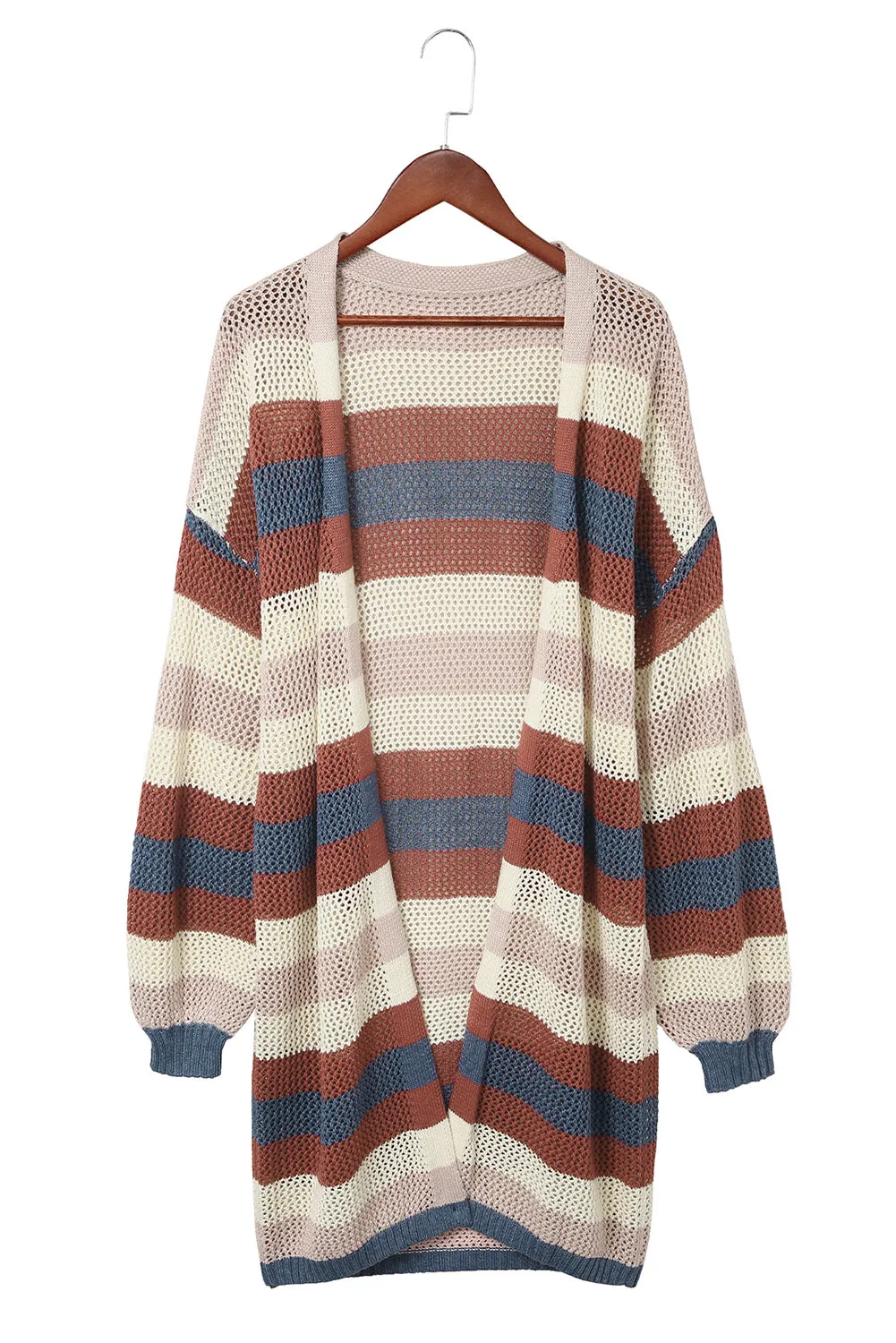 Women's Striped Color Block Hollowed Knit Cardigan