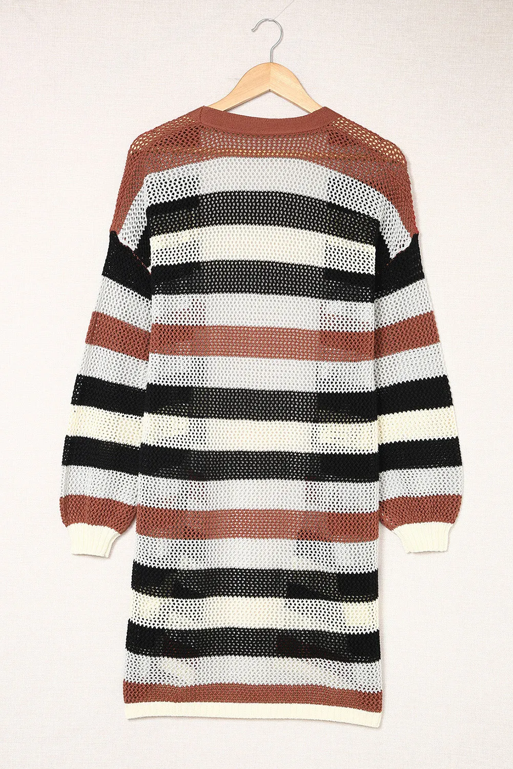 Women's Striped Color Block Hollowed Knit Cardigan