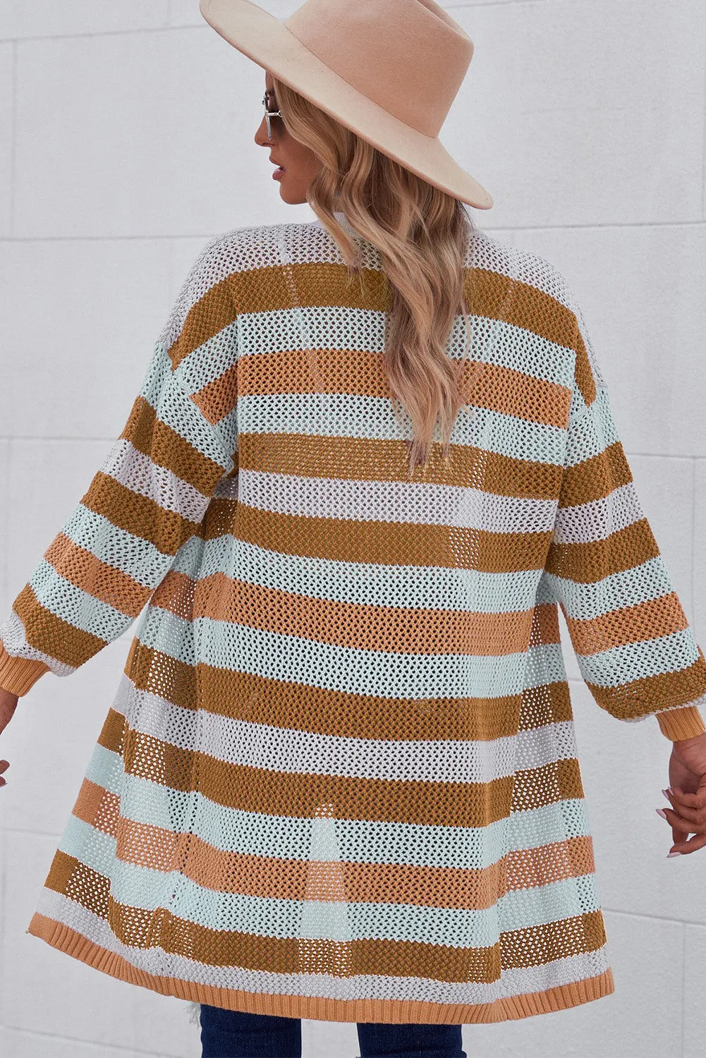 Women's Striped Color Block Hollowed Knit Cardigan