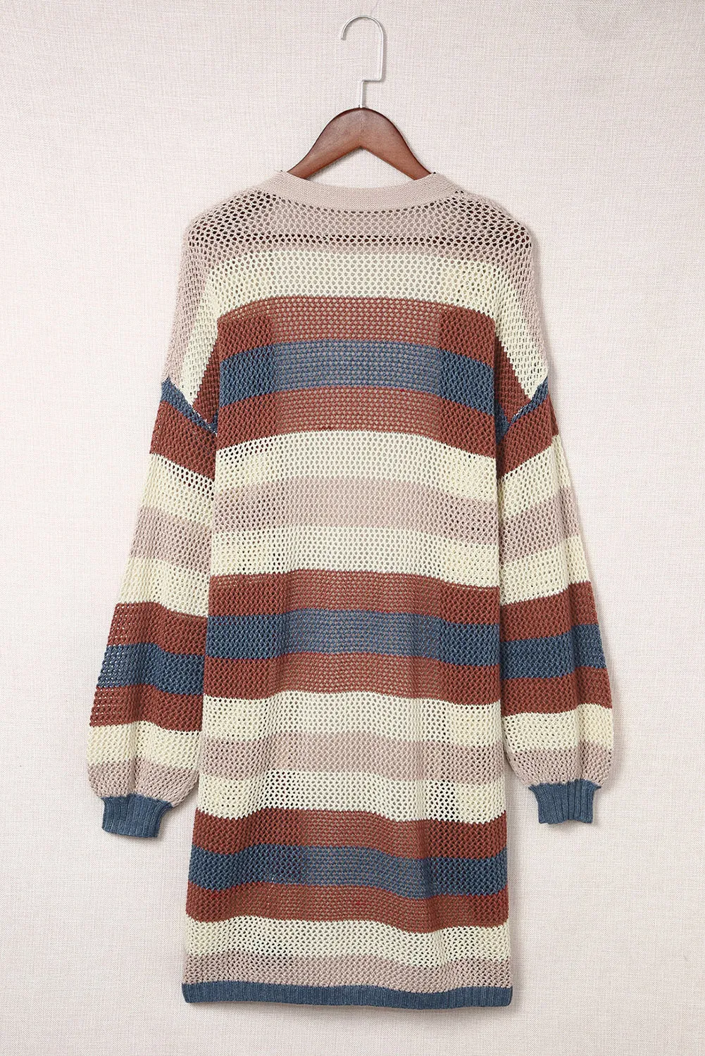 Women's Striped Color Block Hollowed Knit Cardigan