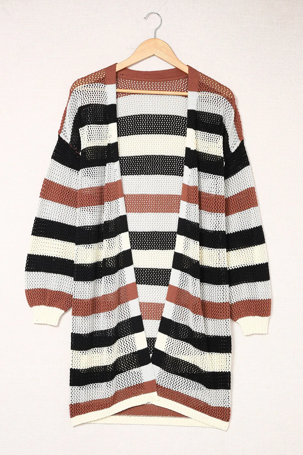 Women's Striped Color Block Hollowed Knit Cardigan