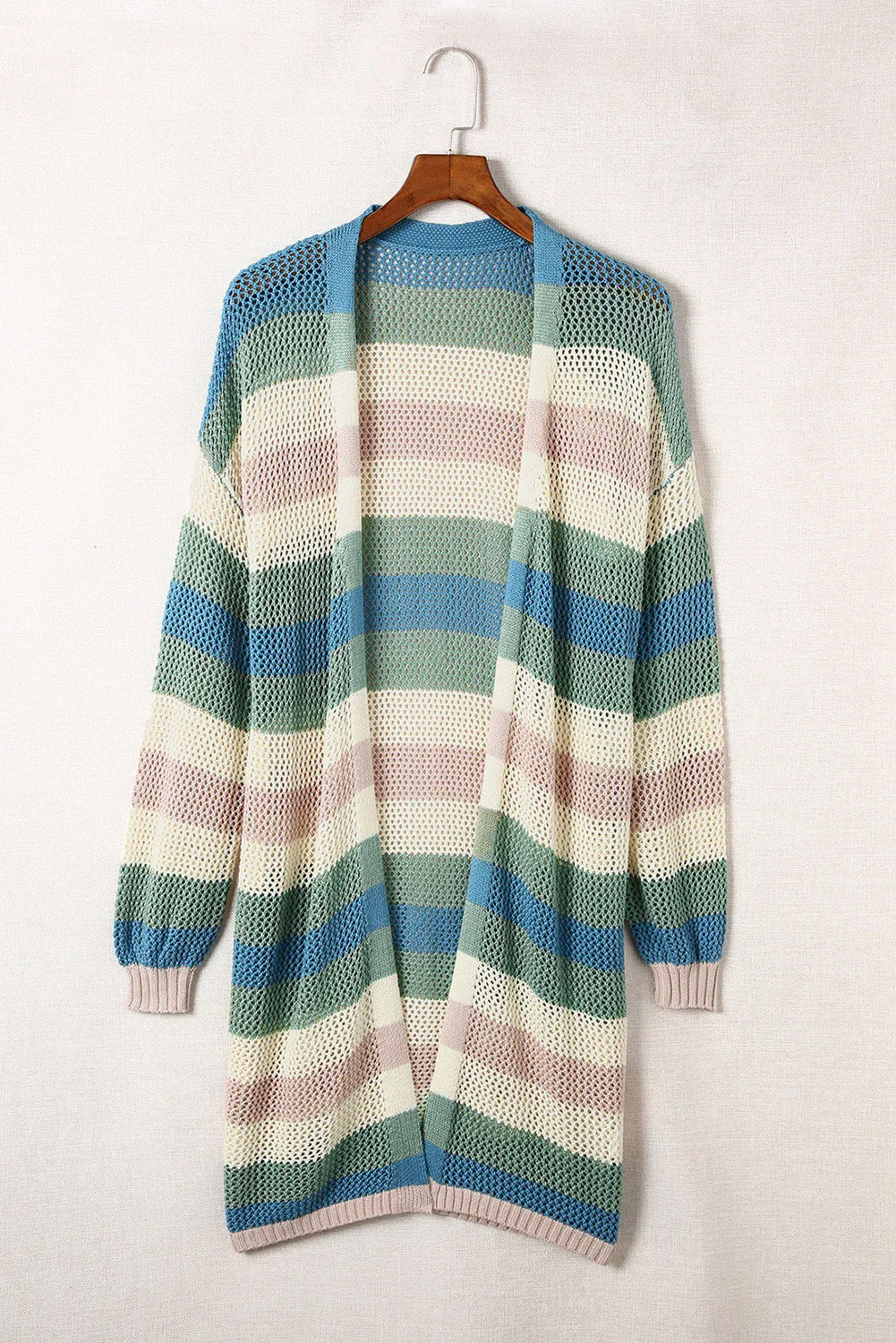 Women's Striped Color Block Hollowed Knit Cardigan