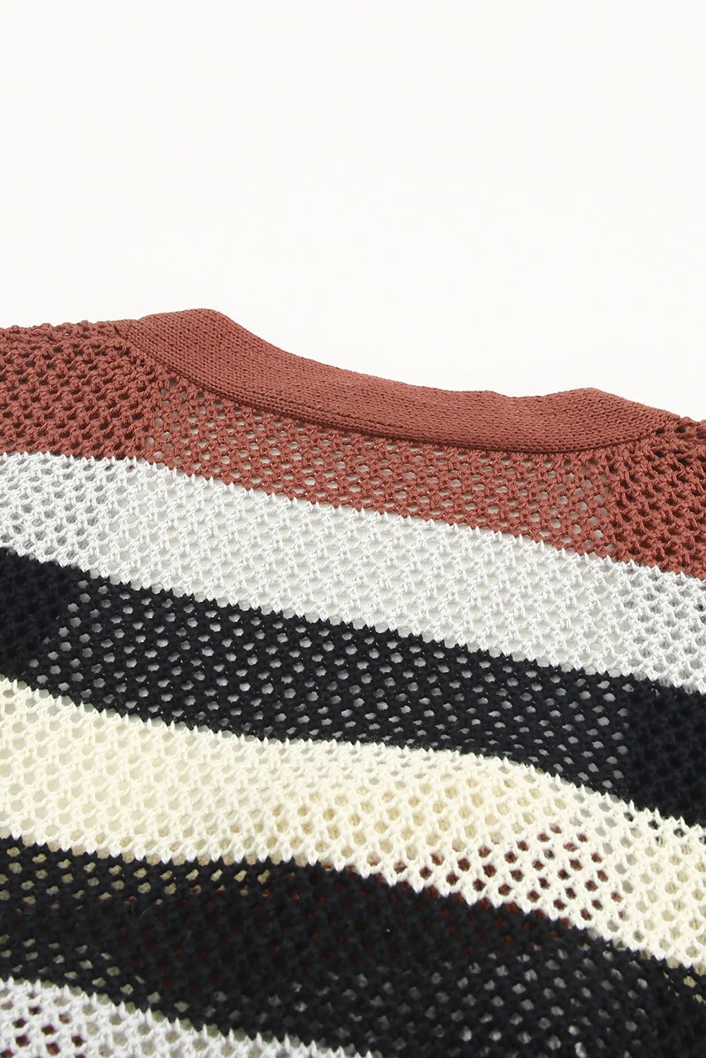 Women's Striped Color Block Hollowed Knit Cardigan