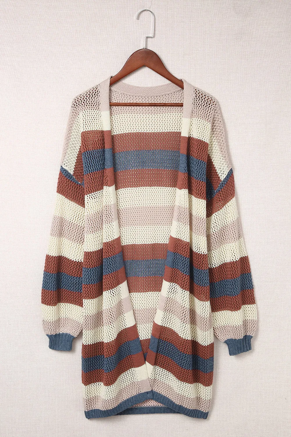 Women's Striped Color Block Hollowed Knit Cardigan