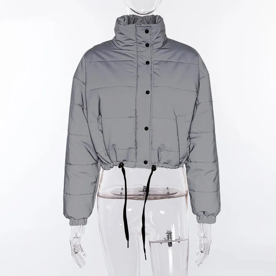 Women's Winter Warm Reflective Cotton-Padded Cropped Jacket