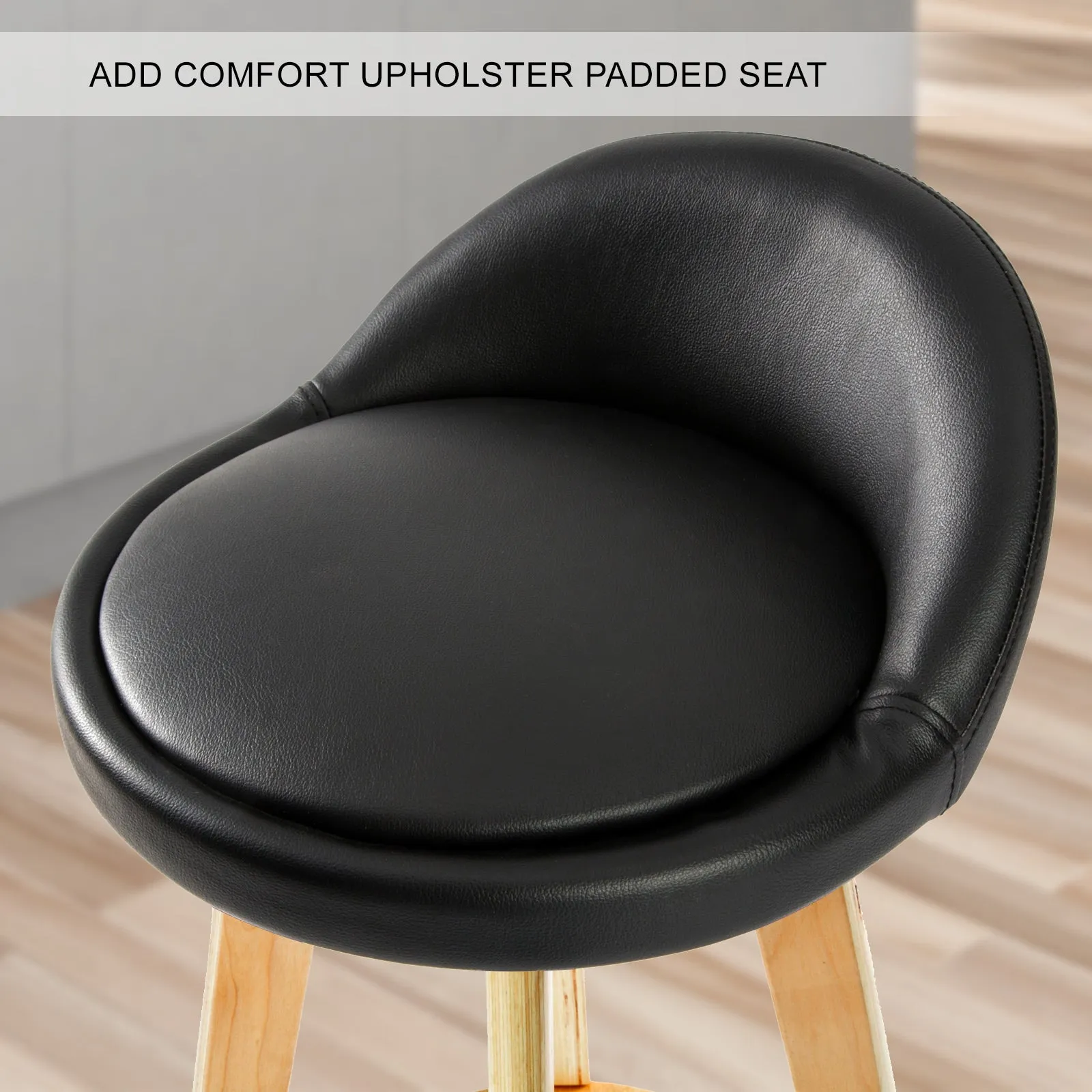 Wooden Bar Stool x 4 Faux Leather 72cm - BLACK