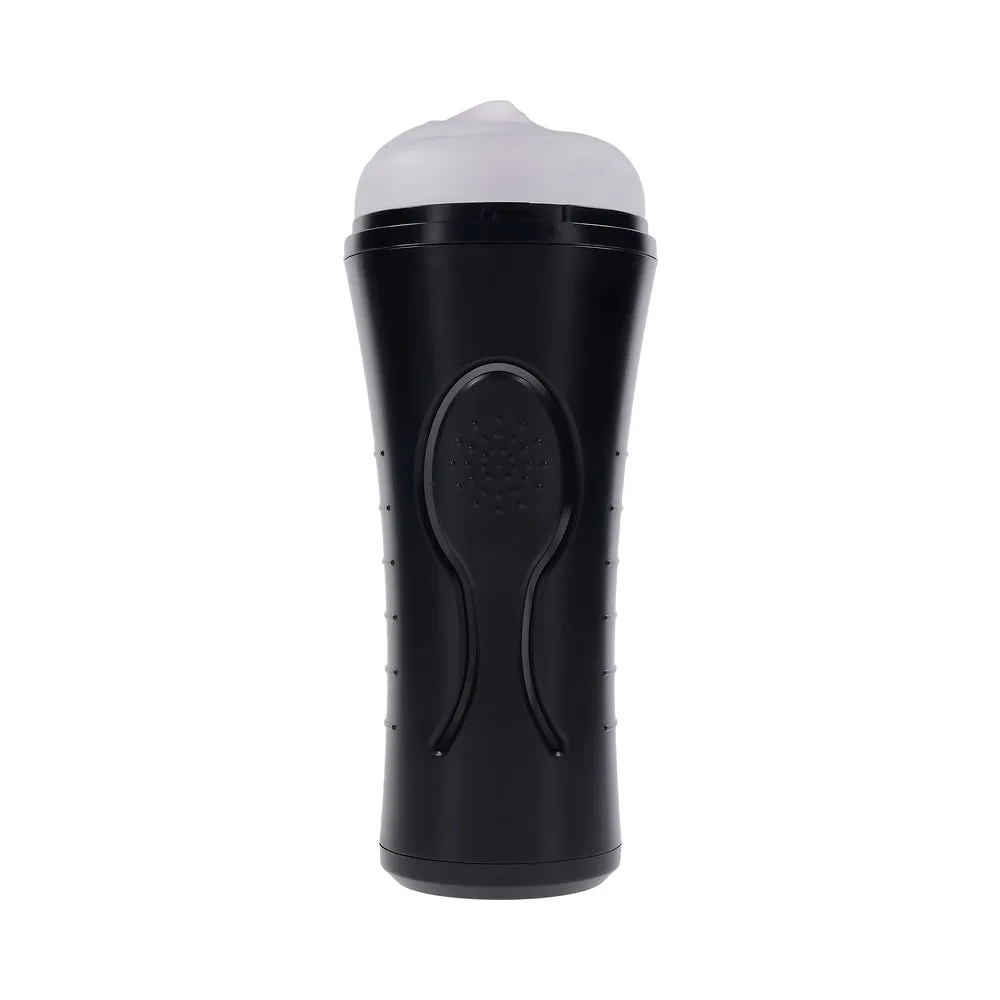 Zero Tolerance Hold Tight Rechargeable Vibrating Squeezeable Cannister Stroker TPE Black/Clear