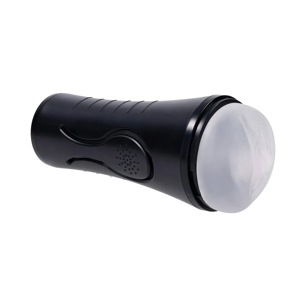 Zero Tolerance Hold Tight Rechargeable Vibrating Squeezeable Cannister Stroker TPE Black/Clear