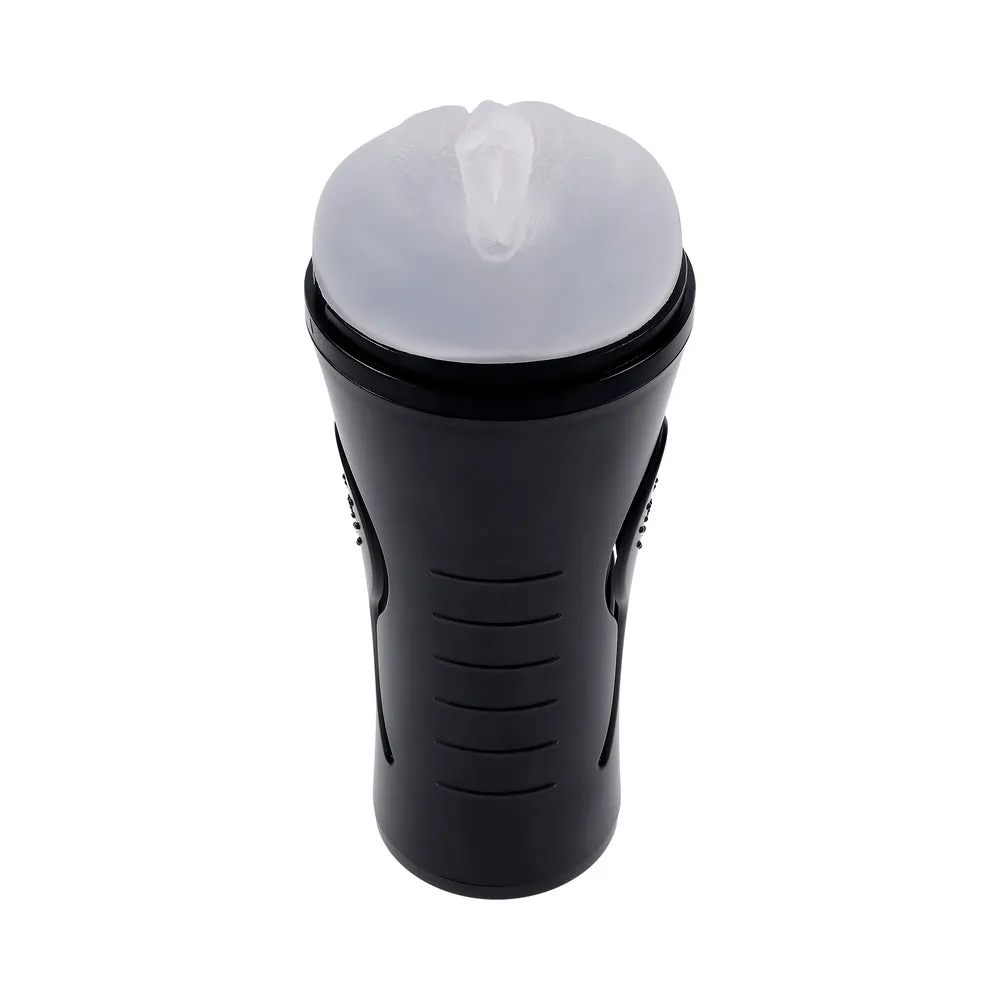 Zero Tolerance Hold Tight Rechargeable Vibrating Squeezeable Cannister Stroker TPE Black/Clear